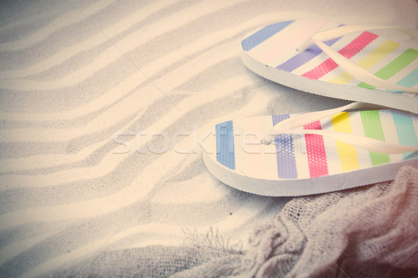 beautiful colorful sandals and cool fishnet lying on the wonderf Stock photo © Massonforstock