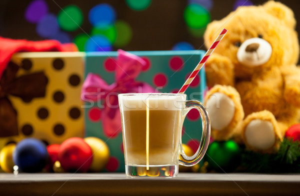 Tasse Cappuccino Weihnachten Lächeln Kaffee rot Stock foto © Massonforstock