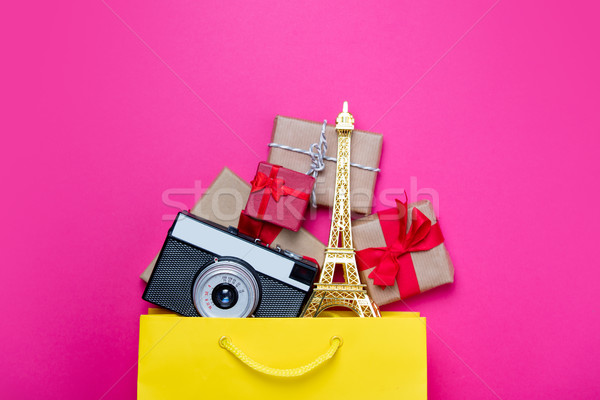 cute gifts, camera and beautiful eiffel tower shaped toy in shop Stock photo © Massonforstock