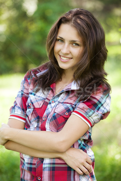 Stock foto: Schönen · teen · girl · Park · grünen · Gras · Mädchen · Frühling