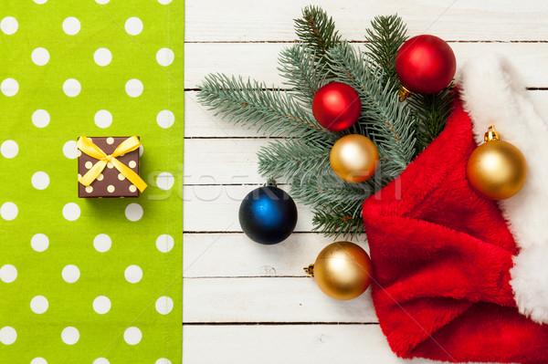 Stock photo: Gift box and christmas baubles 