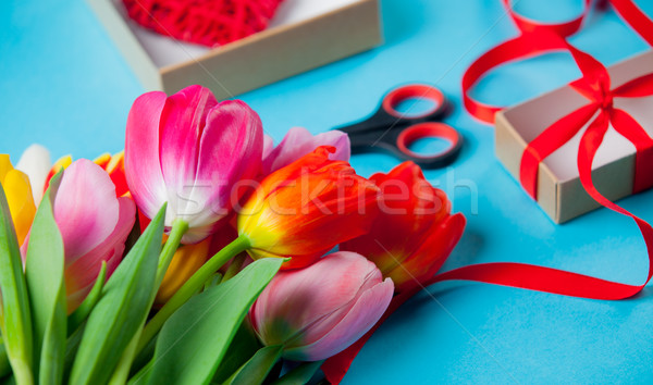 bunch of colorful tulips and things for wrapping on the wonderfu Stock photo © Massonforstock