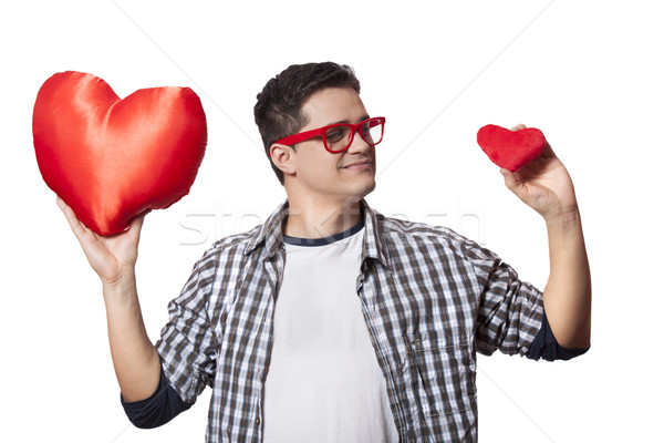 Portrait of a young man with two heart shape Stock photo © Massonforstock