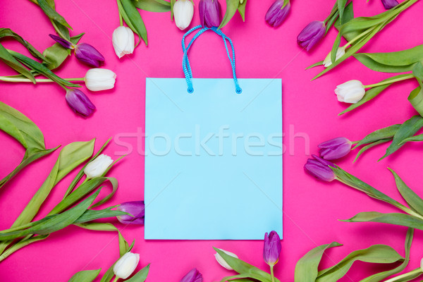 Stockfoto: Boodschappentas · tulpen · mooie · Blauw · witte