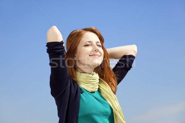 Portret meisje blauwe hemel voorjaar vrouwen Blauw Stockfoto © Massonforstock