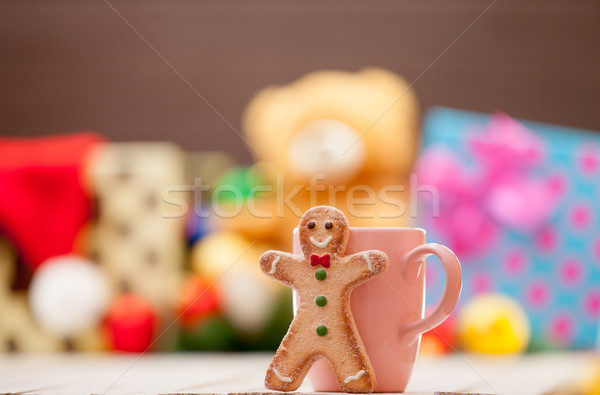 Kubek gingerbread man herbaty kawy christmas prezenty Zdjęcia stock © Massonforstock