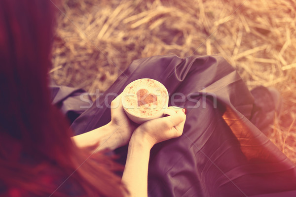 женщину Кубок капучино Открытый осень время Сток-фото © Massonforstock