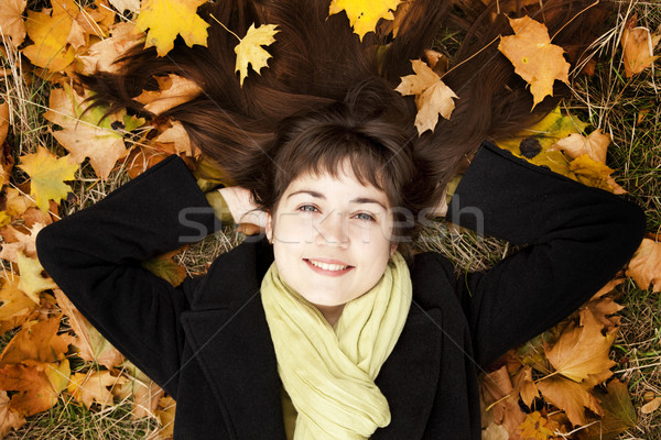 Foto stock: Retrato · morena · nina · otono · parque · aire · libre