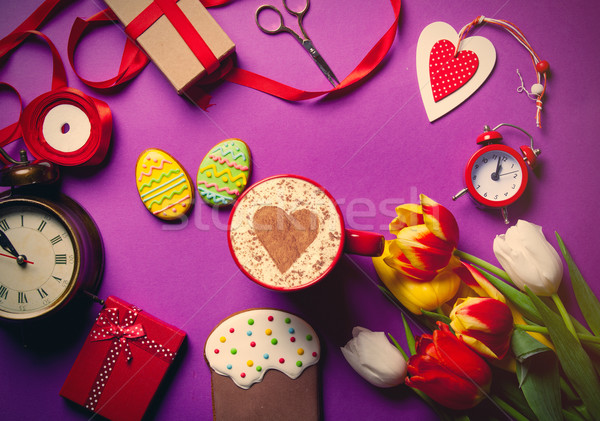 Stockfoto: Pasen · cookie · geschenken · paaseieren · bloemen · voorjaar