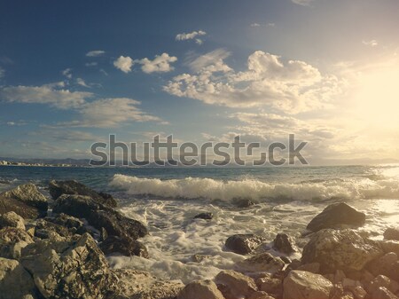 Fotoğraf güzel taş sahil gökyüzü Yunanistan Stok fotoğraf © Massonforstock
