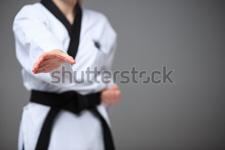Karate dziewczyna czarny pasa strony biały Zdjęcia stock © master1305