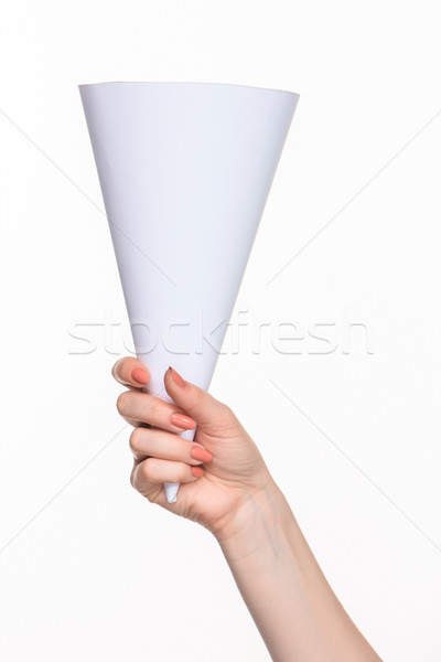 Weiß Kegel weiblichen Hände Frau Papier Stock foto © master1305