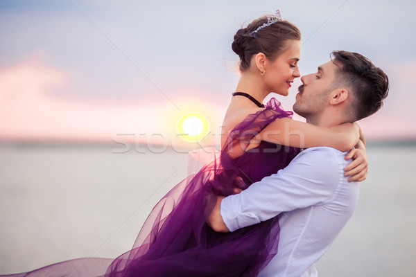 Foto stock: Jóvenes · romántica · Pareja · relajante · playa · viendo