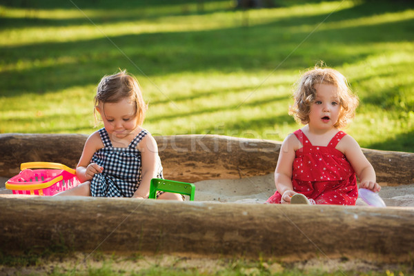 The two little baby girls playing toys in sand Stock photo © master1305