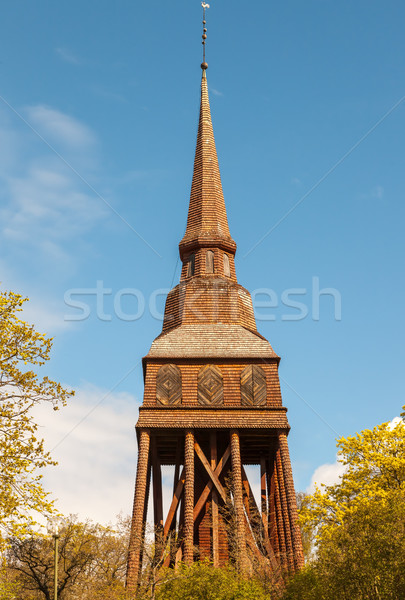 Hagyományos fából készült templom öreg Svédország égbolt Stock fotó © master1305