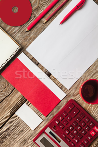 The mockup on wooden background with red calculator Stock photo © master1305