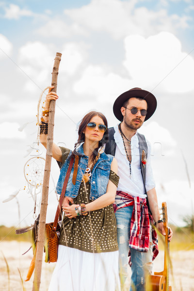 Man and woman as boho hipsters against blue sky Stock photo © master1305