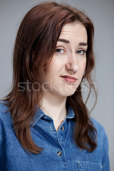 [[stock_photo]]: Portrait · femme · gris · fille · visage