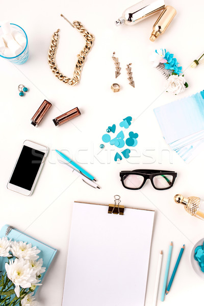 Foto stock: Natureza · morta · moda · mulher · azul · objetos · branco