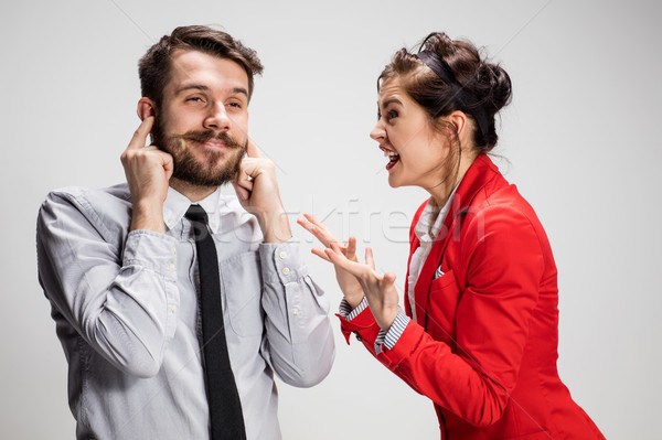 üzletember nő kommunikál szürke vicces üzleti kapcsolat Stock fotó © master1305