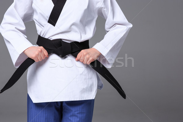 Karate lány fekete öv kezek fehér Stock fotó © master1305