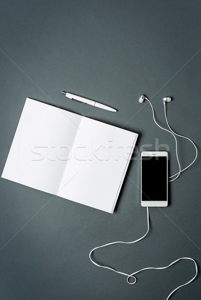 Mock-up business notebook, phone. Gray background. Stock photo © master1305
