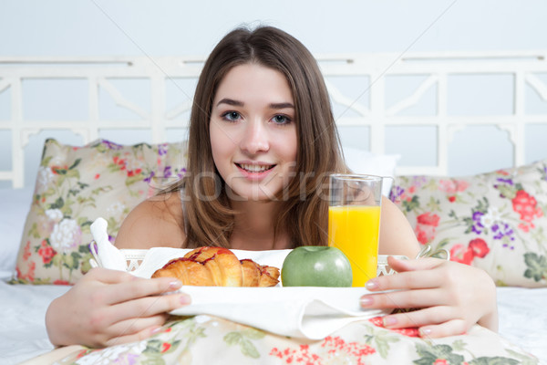 The morning and breakfast of young beautiful girl Stock photo © master1305