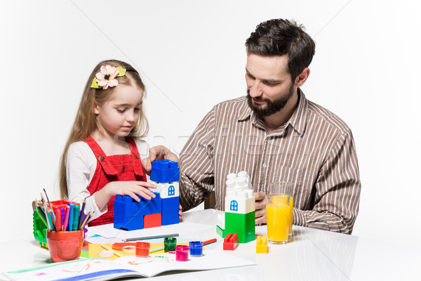 Stock foto: Vater · Tochter · spielen · pädagogisch · Spiele · zusammen