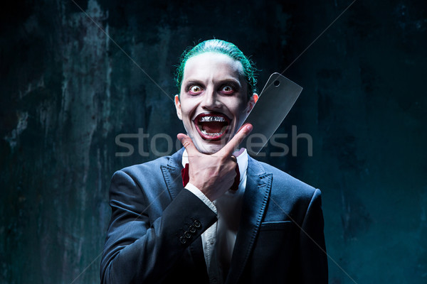 Bloody Halloween crazy Gesicht schwarz Messer Stock foto © master1305