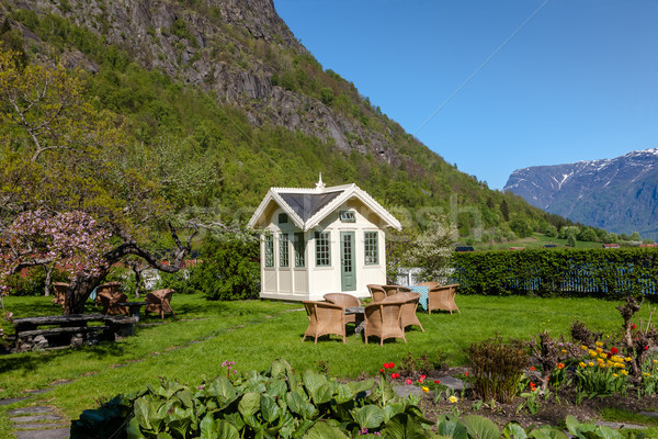 Cênico paisagens norueguês pequeno casa montanhas Foto stock © master1305