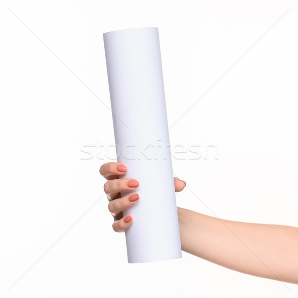 The cylinder female hands on white background Stock photo © master1305