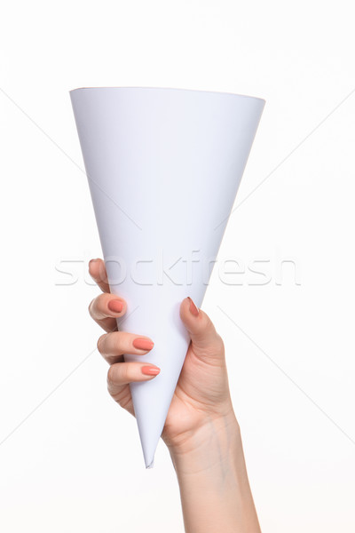 The white cone in the  female hands on white background Stock photo © master1305