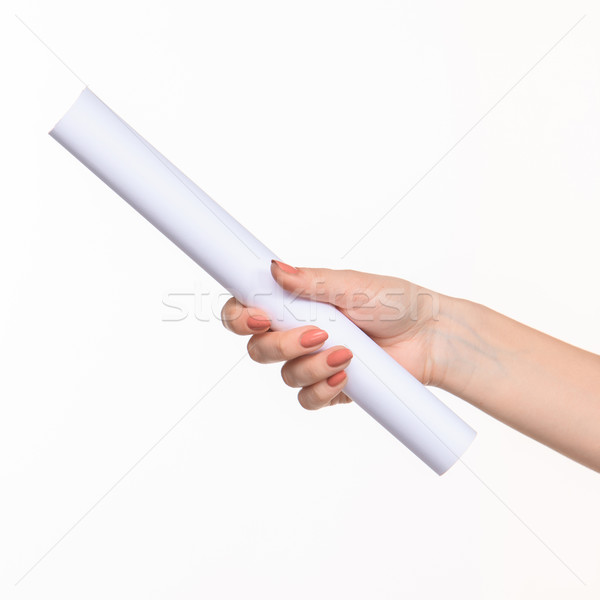 Cylinder kobiet ręce biały cień Zdjęcia stock © master1305