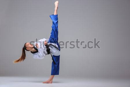 Stock foto: Karate · Mädchen · schwarz · Gürtel · weiß · Kimono