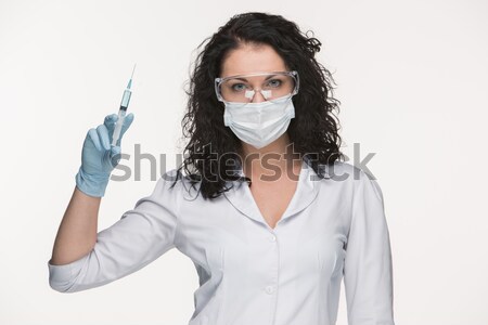 Stock fotó: Portré · hölgy · sebész · mutat · injekciós · tű · fehér