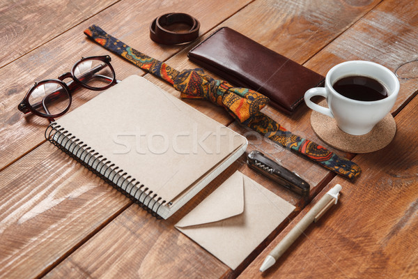 Stock photo: Men's accessories on the wooden table