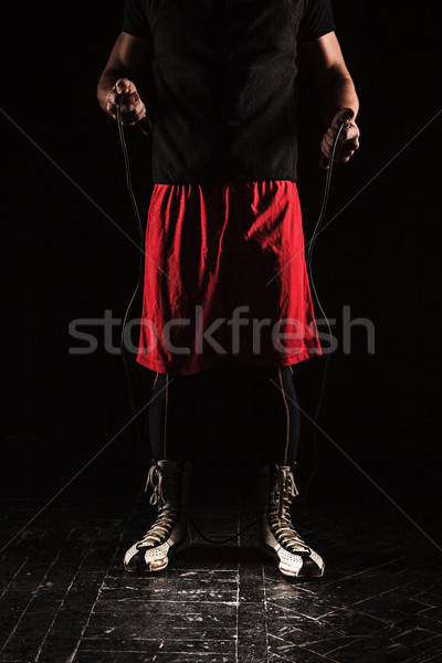 Foto stock: Piernas · muscular · hombre · cuerda · formación · kickboxing