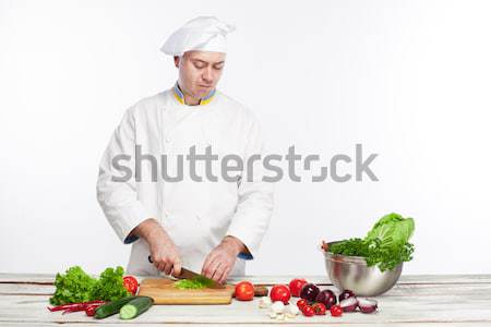 Stockfoto: Chef · groene · komkommer · keuken · witte