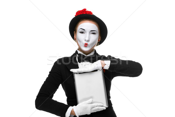 business woman in the image mime holding tablet PC Stock photo © master1305