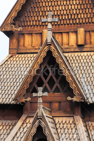 Norwegen alten Kirche Holz Friedhof Baum Stock foto © master1305
