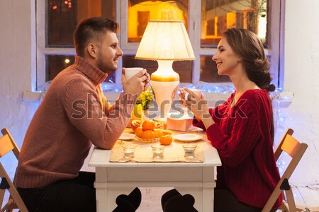 Porträt romantischen Paar Abendessen Kerzen Stock foto © master1305