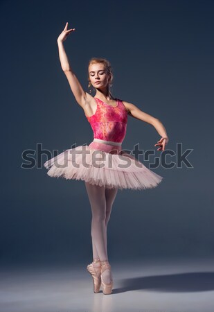 Beautiful female ballet dancer on a grey background. Ballerina is wearing  pink tutu and pointe shoe Stock photo © master1305