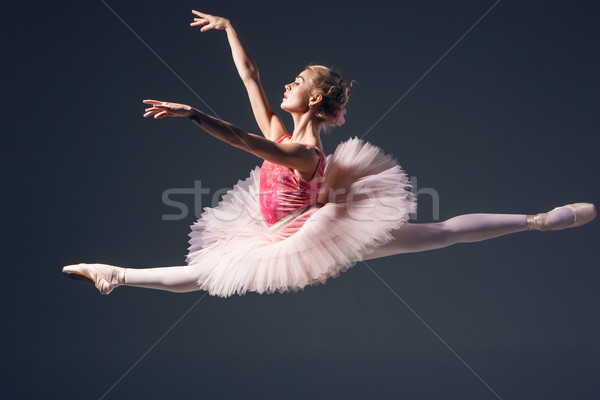 Foto d'archivio: Bella · femminile · ballerino · di · danza · classica · grigio · ballerina · indossare