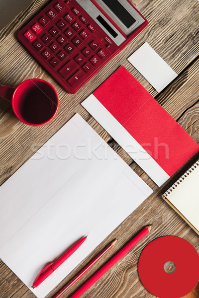 木製 赤 電卓 ペン 鉛筆 ストックフォト © master1305