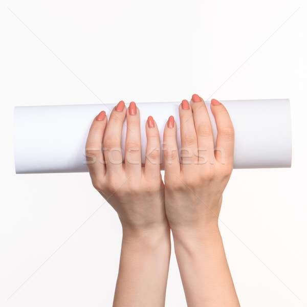 Zylinder weiblichen Hände weiß richtig Schatten Stock foto © master1305