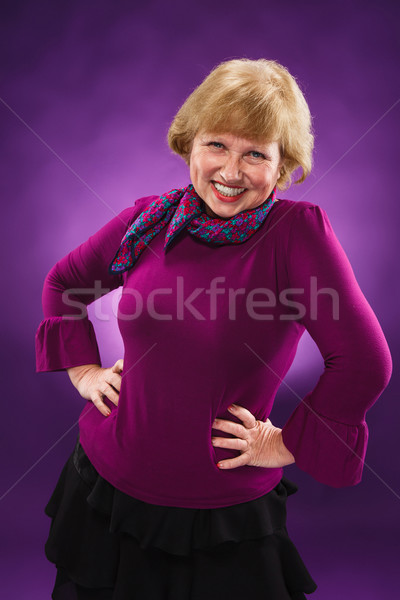 Foto stock: Vejez · mujer · riendo · lila · sonrisa · feliz