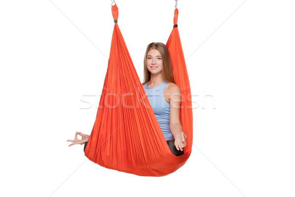 Young woman doing anti-gravity aerial yoga Stock photo © master1305