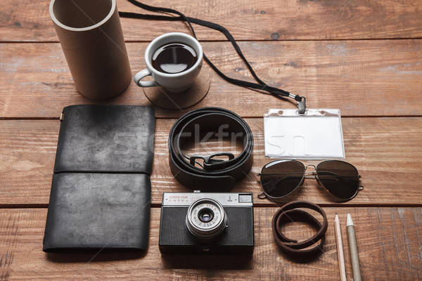 Men's accessories on the wooden table Stock photo © master1305