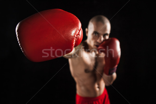 Młody człowiek kickboxing czarny usta młodych mężczyzna Zdjęcia stock © master1305