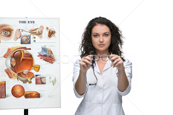 Optician or oculist woman giving a pair of glasses Stock photo © master1305